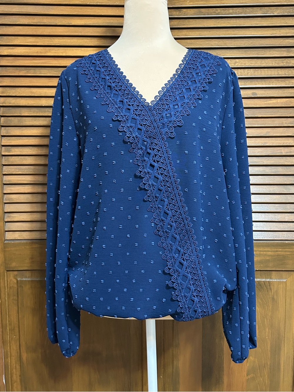 Poetsky Navy Dot Sheer Long Sleeve Blouse Size M
